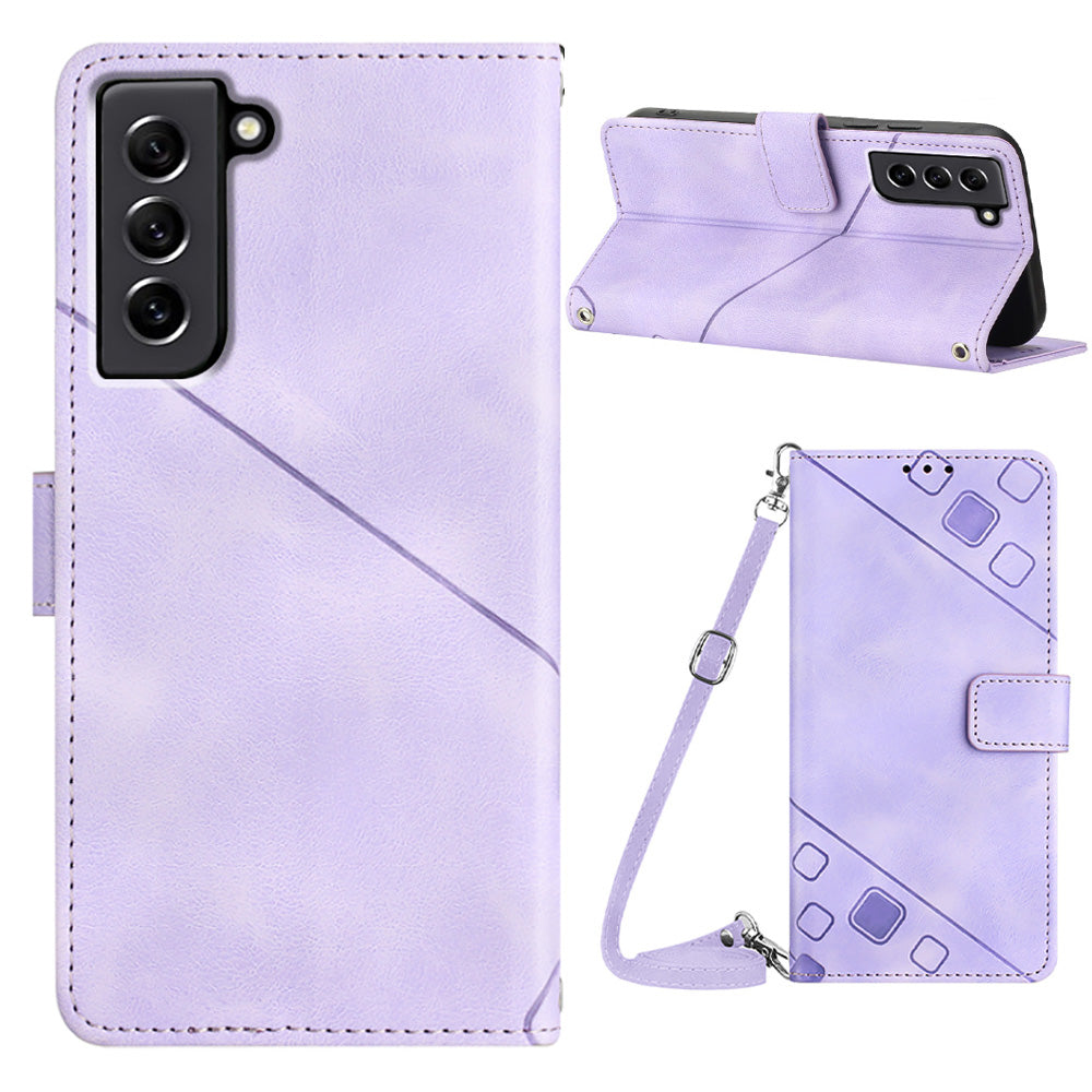 PT005 YB Imprinting Series-7 for Samsung Galaxy S21 FE 5G Flip Wallet Case Imprinted Lines PU Leather Stand Crossbody Phone Cover PT005 YB Imprinting Series-7 for Samsung Galaxy S21 FE 5G Flip Wallet Case Imprinted Lines PU Leather Stand Crossbody Phone Cover